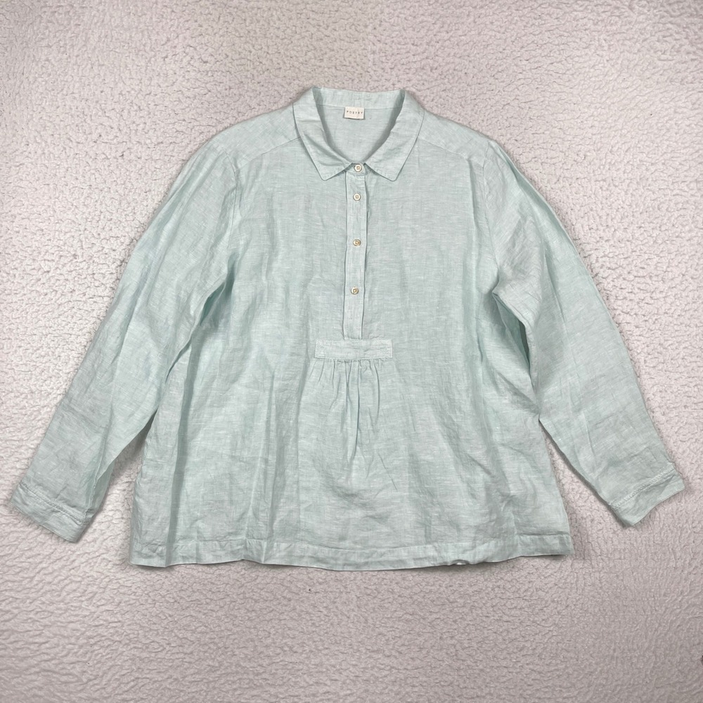 Poetry Tunic Womens 14 Light Blue Linen Pleated Coastal Grandmother Minimalist